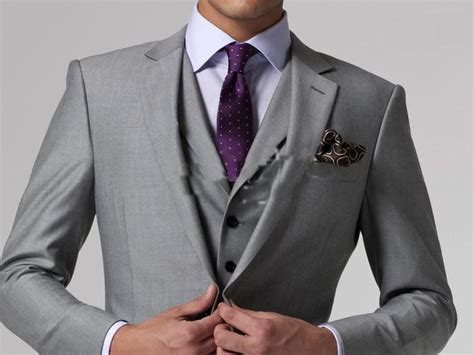 grey suit purple tie|grey suit lavender tie.